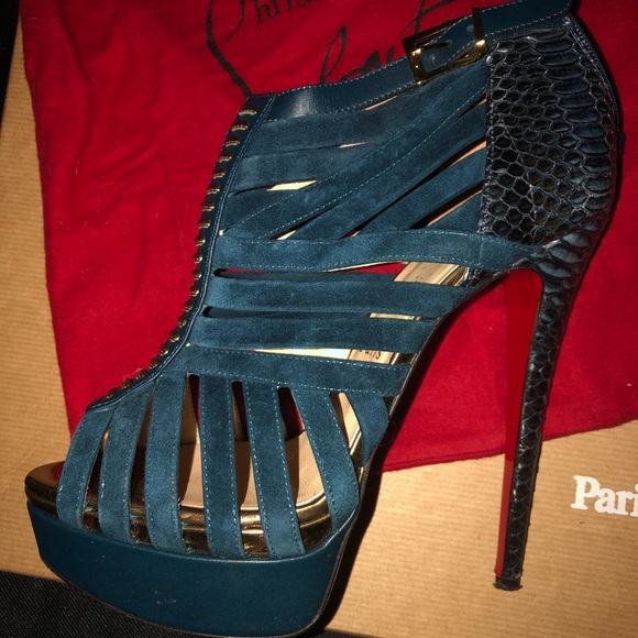 Louboutin Karina V Vel Watersnake Neptune size 37 - Picture 3 of 6